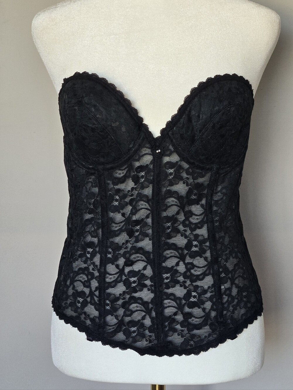 Vintage Y2K Fredrick's of Hollywood Black Lace Strapless Bustier Corset 36B